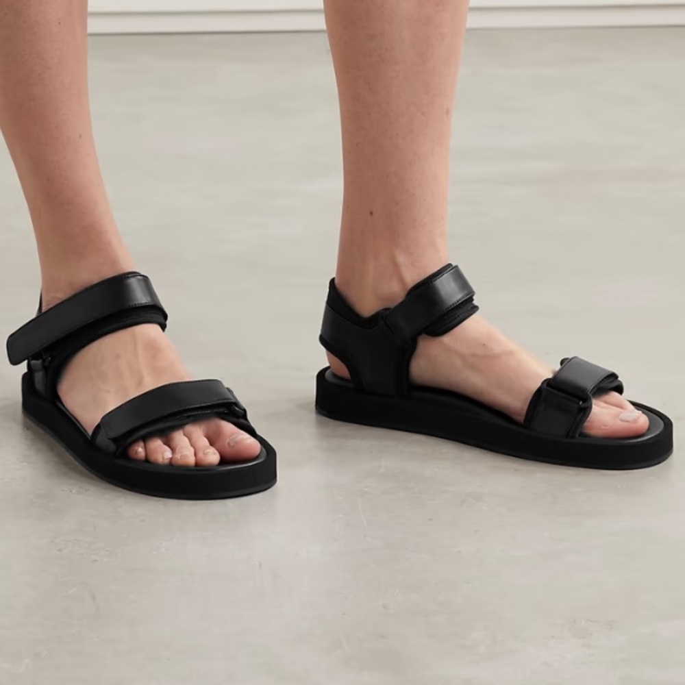 The Row Hook and Loop leather and neoprene stretch sandals